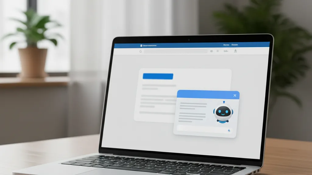 finestra chat bot realistica su sito internet laptop moderno